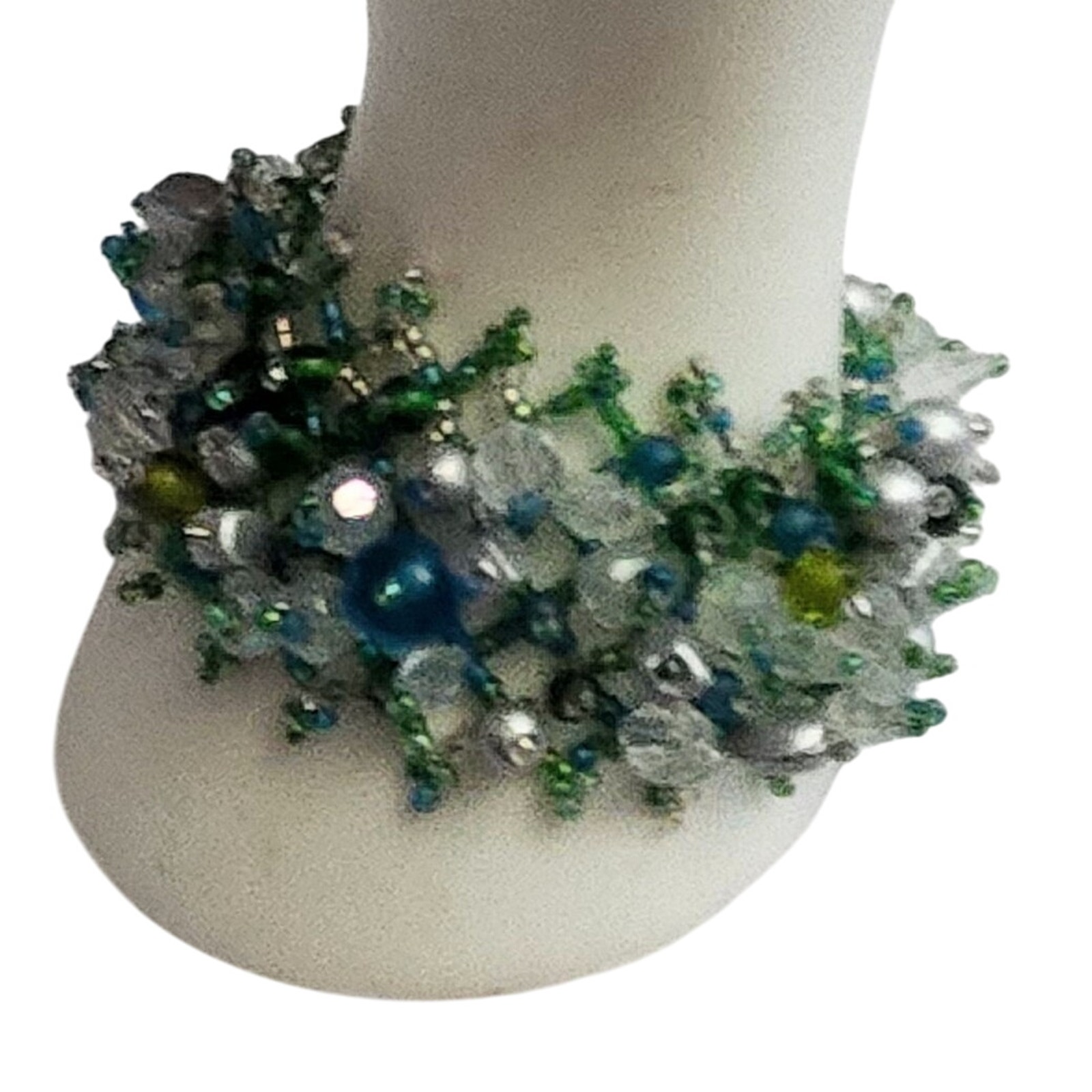 Vtg Handwoven Semi Precious Stone Seed Bead Adjustable Bracelet